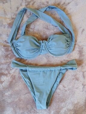 Hilinker Underwire Ruched Blue Bikini Women's Small